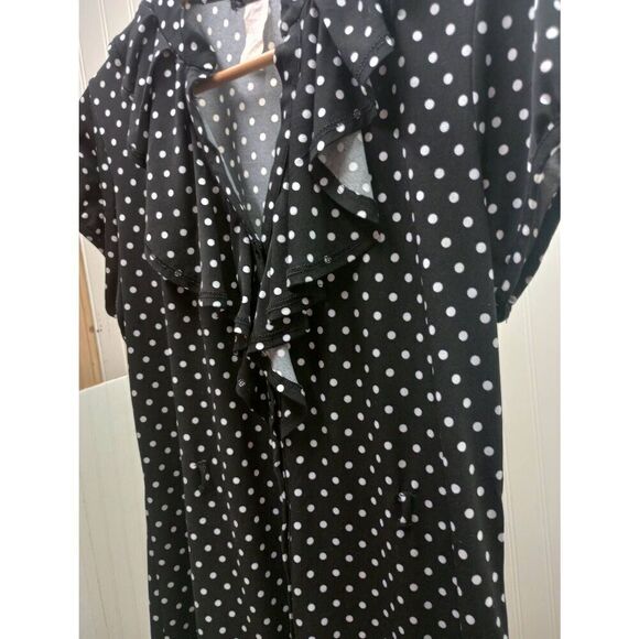 Retro, vintage button down. Ruffled black polka dot blouse size large - Picture 7 of 7